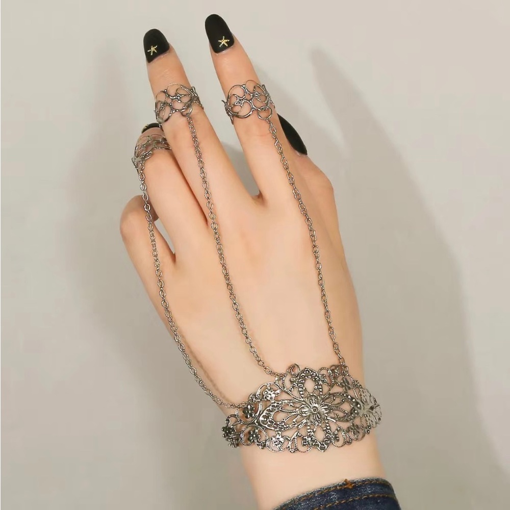 Alloy Chain Bracelet Cutout Ring Set